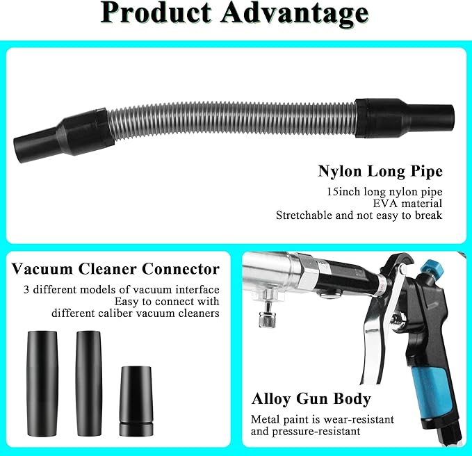 2IN1 Car Interior Detailing Air Blow Gun & vacunm Gun with Adjustable Air Flow Nozzle,Cleaning Gun Quickly Blasts Dirt and Dust from Surface Works with Air Compressor(Upgrade Rotate Tube)