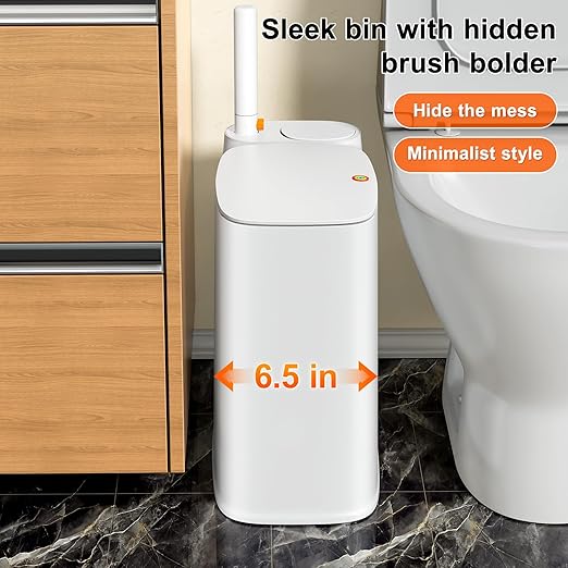 White Plastic Mini Trash Can, Toilet Cleaner Stick, Toilet Brush Holder, 36 Refills and 5 Rolls of Trash Bags, 2-Gallon Trash Can with Pop-Out Lid, Suitable for Bathrooms and Small Toilets.