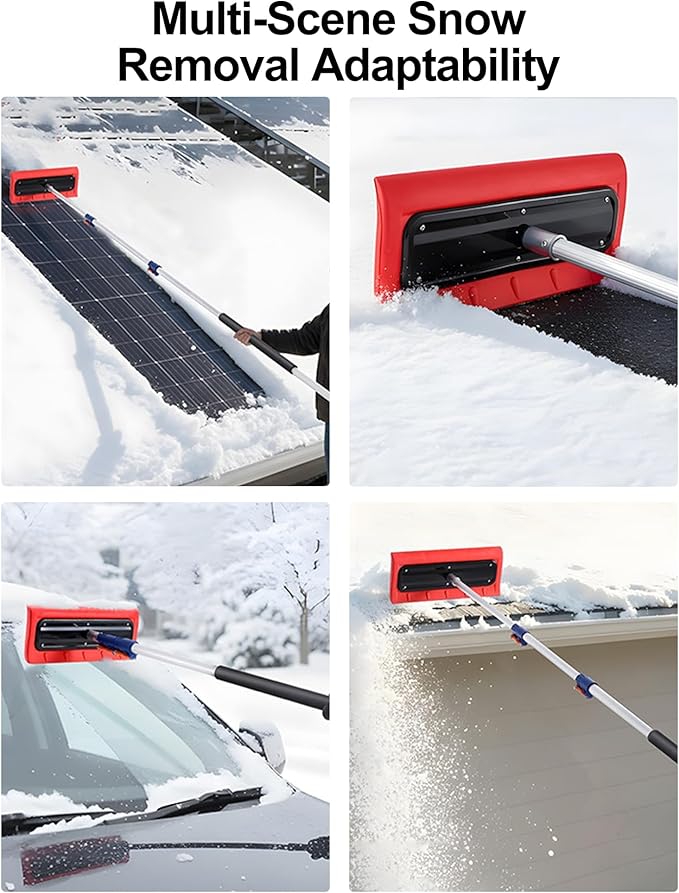 Roof Rake for Snow, Snow Roof Rakes Removal Tool Shovel for House , Adjustable Telescoping Plate Stainless Steel Telescopic Pole for Roof Car Outdoor Snow Cleaning (110in)