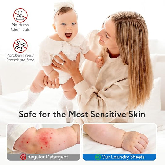 BellaLuce Sensitive Skin Laundry Detergent Sheets, 100 Loads (50 Count) - Hypoallergenic & Fragrance Free Washing Strips, Gentle for Baby, Travel & Dorm Essentials