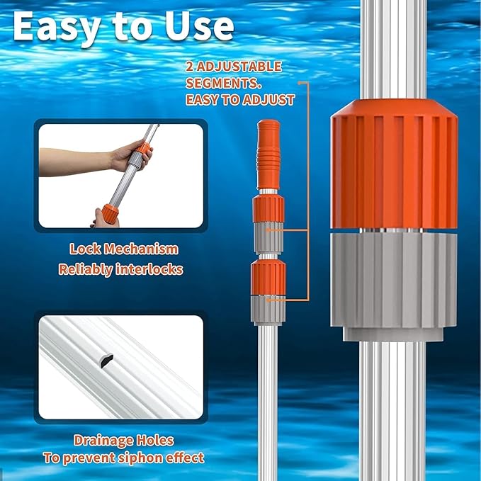 AgiiMan Aluminum Telescoping Swimming Pool Pole 12 Foot, Pool Net Skimmer Rake Vacuum Head Brush Cleaning Heavy Duty