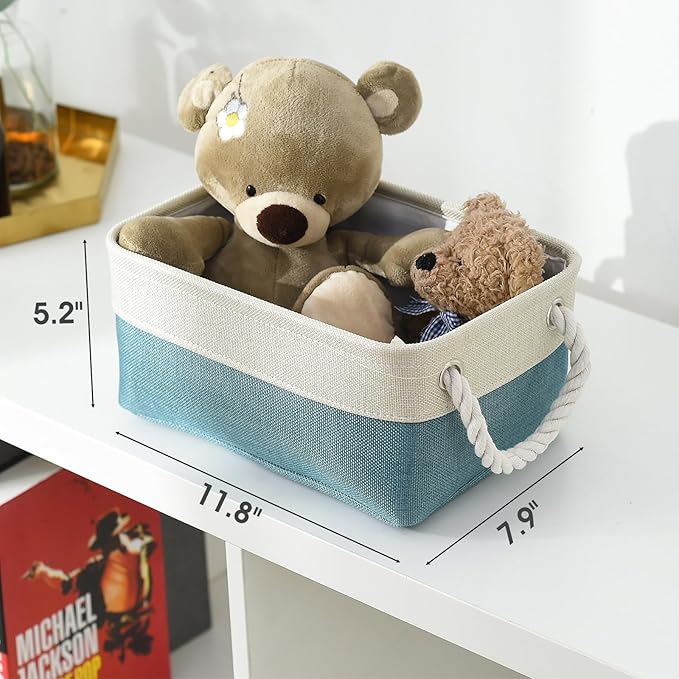 TheWarmHome Fabric Storage Bin with Handles,Storage Basket for Home Storage and Organization, Shelf Basket with Cover for Living Room Bedroom Decor Closet???White & Green,Small ,11.8L??7.9W??5.2H