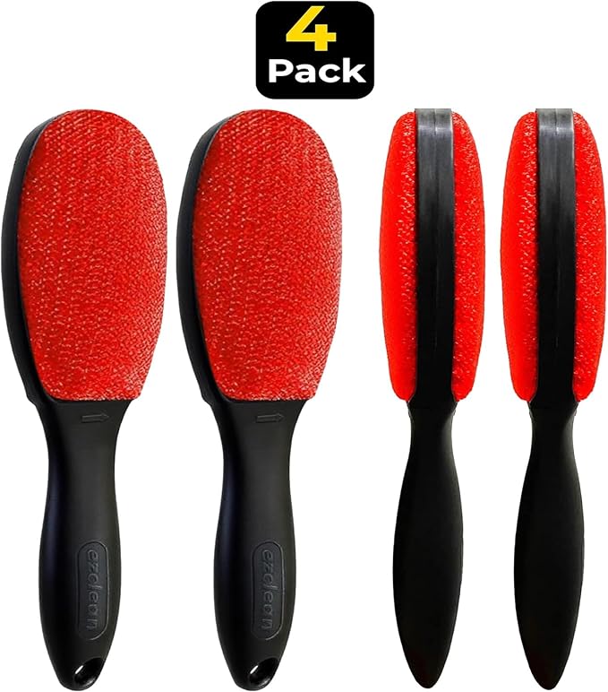 EZCLEAN 4-Pack Red Color Velvet Lint Brush for Clothes Furniture Couch, Pet Hair Remover, Reusable Double Sided Fabric Brush - Image 5