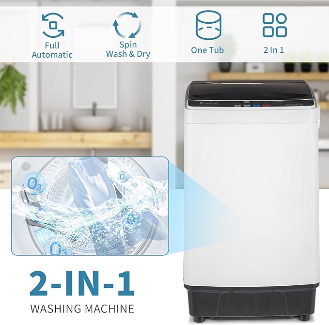 ROVSUN 17.6LBS Full Automatic Washing Machine and 1.5CuFt Portable Clothes Dryer Set, Compact Laundry Washer and Dryer Combo Set with Stainless Steel Inner Tub, for Apartment, Dorms, Home