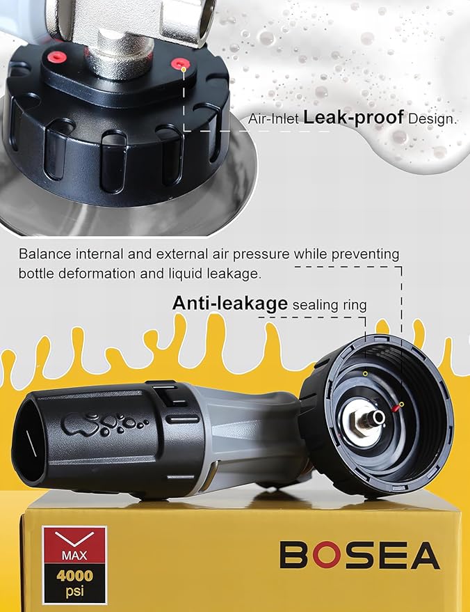 BOSEA Premium Foam Cannon for Pressure Washer, Nickel-Plated Copper, Durable | Dense Foam, Soap Sprayer for Car Wash Snow Foam Lance Pressure Washer Soap Dispenser with 1/4 Quick Connector