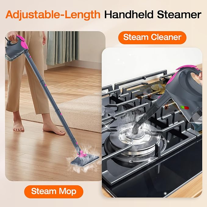ScrubWiz 10-in-1 Steam Cleaner, Steam Mop & Detachable Handheld Steam cleaner with 320ml Water Tank, 10s Fast Heating, Portable Steamer for Kitchen, Floor, Tiles, Window, BBQ Grill, Car, Mid Gray