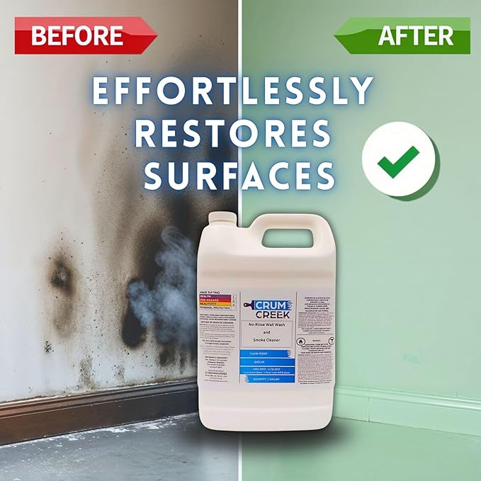 Smoke Cleaner Wall Wash, Multipurpose Degreaser for Walls and Smoke Damage, Non-Rinse, Grease and Odor Remover, Hard Surface Cleaner. 1 Gallon (4, 512 fluid ounces)