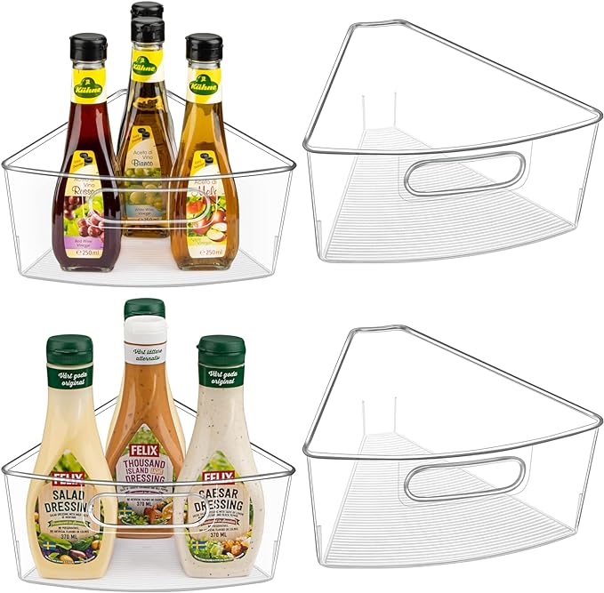 Lazy Susan Cabinet Organizer Bins for 26"/ 28"/ 32" Diameter Corner Organizer, Plastic Cabinet Storage Bin, 1/8 Wedge - Food Safe, BPA Free, with Non-Slip Pads (for 26" Diameter, 4 Pack)