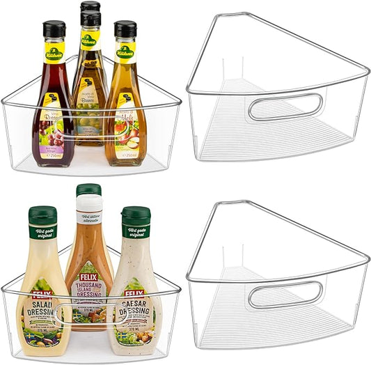 Lazy Susan Cabinet Organizer Bins for 26"/ 28"/ 32" Diameter Corner Organizer, Plastic Cabinet Storage Bin, 1/8 Wedge - Food Safe, BPA Free, with Non-Slip Pads (for 26" Diameter, 4 Pack)