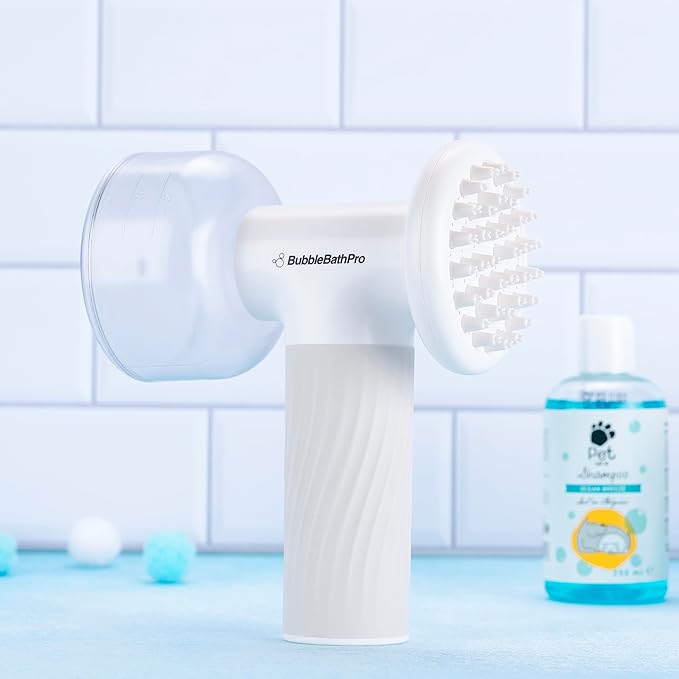 TechCare Massager Dog Brush with Auto Foam Shampoo Dispenser – Pet Bath & Massage Brush for Dogs and Cats – Soft Silicone Grooming Tool for Easy Cleaning and Relaxing Massage