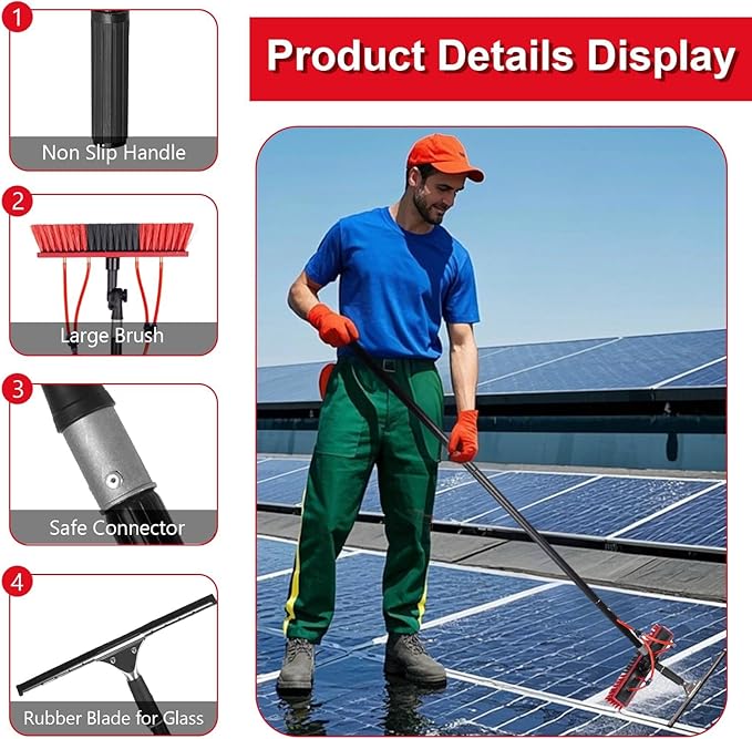 Telescopic Cleaning Brush, Multi-Purpose Water Spray Brush, Solar Panel Cleaning Equipment, Telescopic Hydrocleaner, 3.6m-10.8m, Roof Cleaning Tools Window Cleaner Kit(36FT/10.8M)