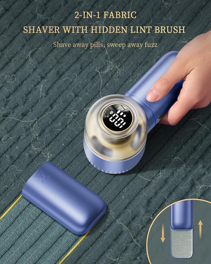 Fabric Shaver with Lint Brush, Large Lint Shaver with Digital Display | 3-Speeds Lint Remover with 6-Leaf Blades, 1200mAh Electric Sweater Shaver to Remove Pilling for Clothes, Furniture - Image 4