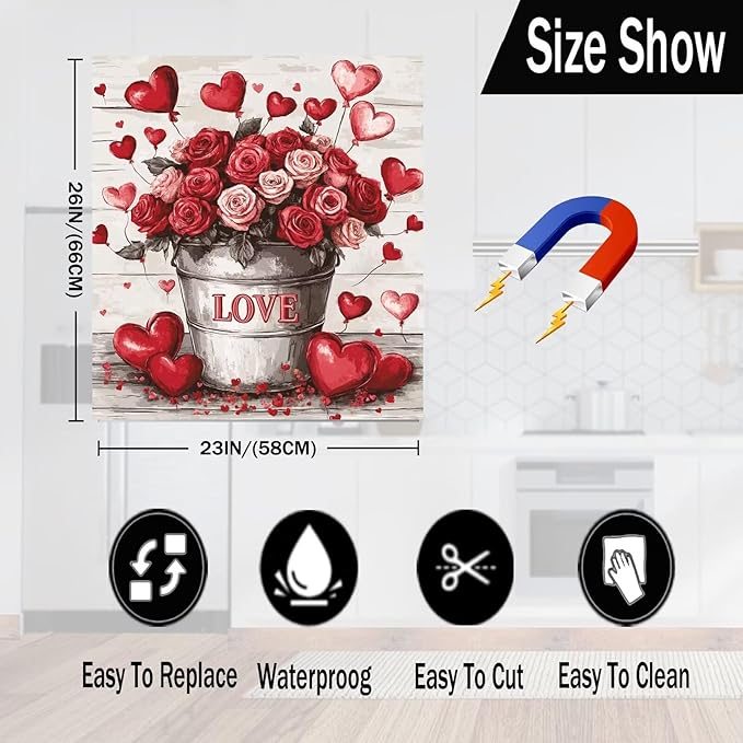 Rose Bouquets Magnet Dishwasher Decoration Cover for The Front, Vintage Country Flowers Magnetic Refrigerator Cover Skin Panel, Love Balloons Vinyl Dishwasher Sticker 23x26 inch Magnetic