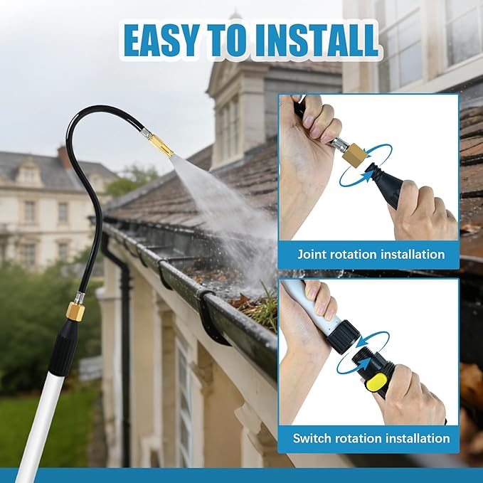 Gutter Cleaning Tools from The Ground,Rain Gutter Cleaner with Heavy Duty Bendable Wand,Gutters Cleaning Hose Attachment,Roof Cleaner for Garden Watering,Car Washing