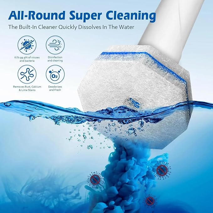 60 Pack Disposable Toilet Brush Refill Heads, 3-Layer Dissolvable Cleaning Pads with Detergent, Universal Fit for Most Toilet Wand Handles, Bathroom Cleaning Supplies, Bulk Value Pack