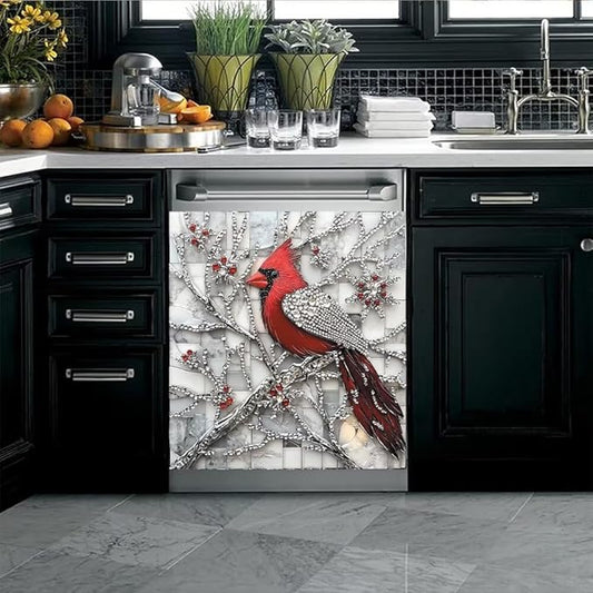 Diamond Branch Cardinal Dishwasher Magnet Cover 23x26 Inch Magnetic Dishwasher Cover Kitchen Decor Refrigerator Magnets Sticker Appliance Protector