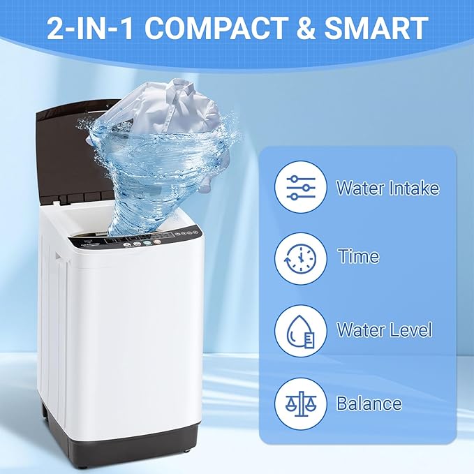 Compact Washer and Dryer Combo Set, 2.0Cu.Ft Full-Automatic Washing Machine with 10 Washing Programs & 1.6Cu.Ft Compact Dryer with 5 Drying Modes, for Apartment, Bathroom, Home, RV-Camping