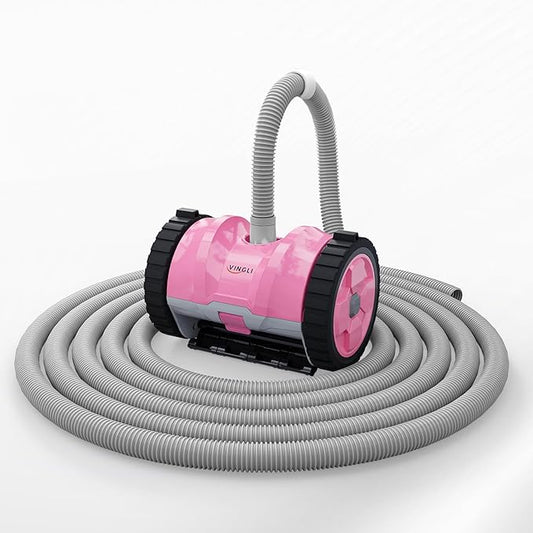 (2025 Upgrade) VINGLI Pool Vacuum Cleaner, Suction Side Wall-Climbing Sweeper for Ground&Inground Pools, Automatic Pool Vacuum with 39.6ft Tangle-Free Hose (Comfort Pink&Gray)