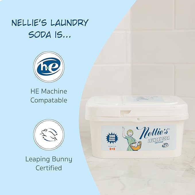 Nellie's Laundry Soda - Concentrated Laundry Detergent Powder - 200 Loads - Gentle on Skin and Environment - Fragrance-Free - (Made in Canada)