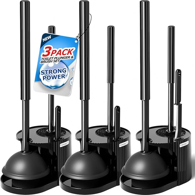 3Pack 3 in 1 Toilet Brush and Plunger Set,Toilet Bowl Brush Plunger Set,Toilet Brush Plunger Combo,Cleaning Brush,Cleaning Supplies, Crevice Cleaning Brush, Bathroom Cleaning Tools