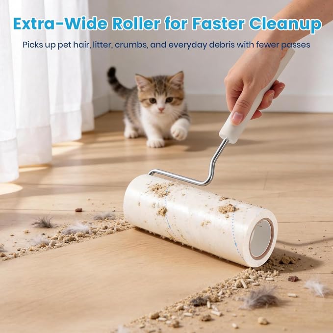 Extra Sticky Large Surface Lint Roller for Pet Hair, 500 Sheets | Easy Spiral Tear, 6.3" Wide Lint Roller, Cat & Dog Hair Remover for Clothes, Carpet, Giant Lint Remover with Storage Base - Image 5