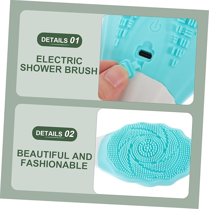 Electric Waterproof Shower Brush Long Handle Bath Scrubber for Men and Women Silicone Back Cleaning Tool Dual Sides for Exfoliating and Massaging