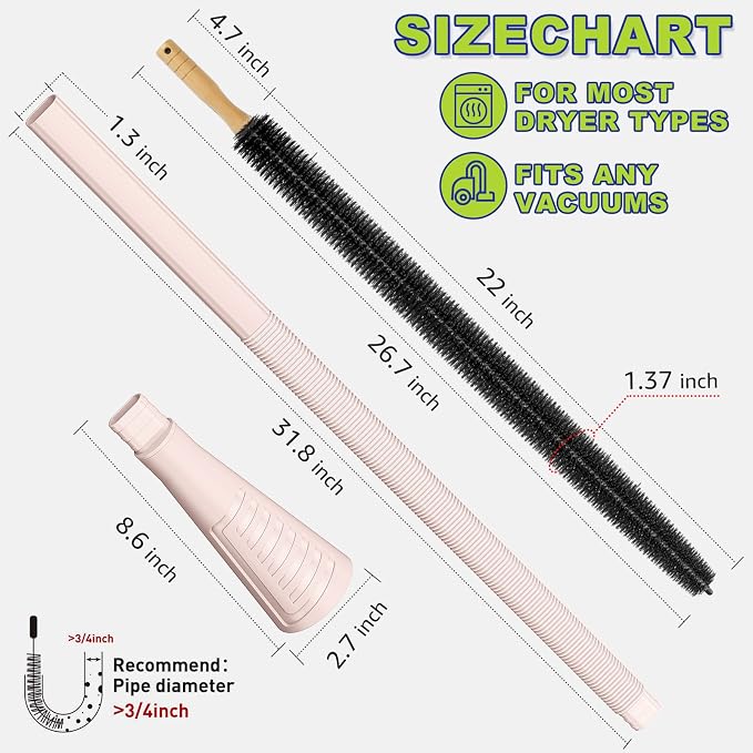 Sealegend 2 PCS Dryer Vent Cleaner Kit, Dryer Lint Vacuum Attachment&Brush | Pink Dryer Vent Vacuum Hose Dryer Lint Remover Brush for Dryer and Washer,Deep Traps Cleaning Tool Fits Most Vacuums - Image 6