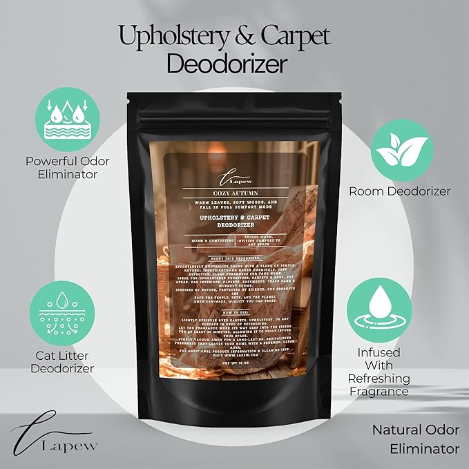 Lapew Cozy Autumn Scented Cleaning Bundle | Carpet Deodorizer Powder (16 oz) & Mop Soap Concentrate (36 oz) | Pet-Friendly Odor Eliminator