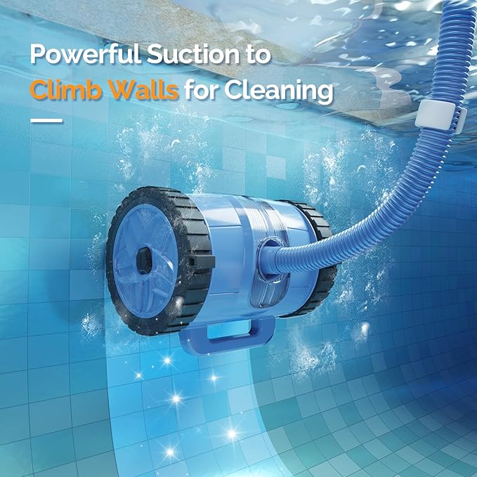 (2025 Upgrade) VINGLI Pool Vacuum Cleaner, Suction Side Wall-Climbing Sweeper for Ground&Inground Pools, Automatic Pool Vacuum with 39.6ft Tangle-Free Hose (Memory Blue&Gray)