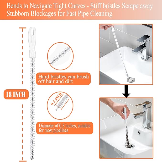 Drain Snake Auger 33 Feet, Plumbing Snake Drain Hair Clog Removal Tool, Heavy Duty Toilet Snake Auger, Sink Unclogger Drain Cleaner Tool for Bathroom Kitchen Tub Shower Drain Clog Remover with Gloves
