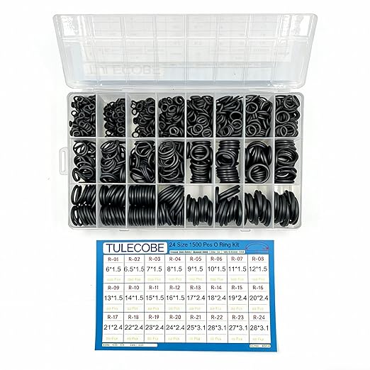 24 Size 1500 Pcs Universal Metric Nitrile Rubber(NBR) O Ring Assortment Kit for Various car Auto Hydraulic Faucet Plumbing Pressure Washer Air or Gas Sealing Repair Home Repair Home Repair