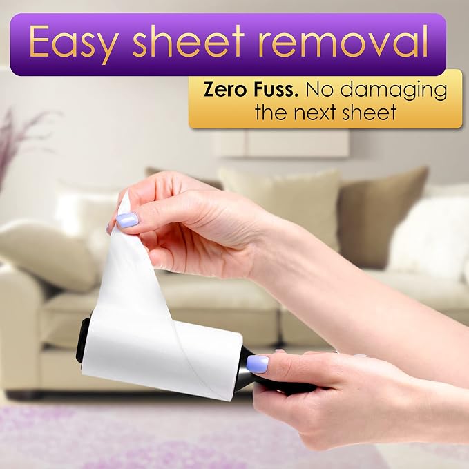 Lint Rollers Value Pack of 450 Sheets / 5 Refills, Sticky Roller, Lint Remover for Dog, Cat, Pet Hair, Lint Rollers for Clothes, Carpet, Couch, Furniture, Car Seats White - Image 4