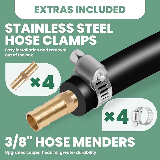 Self Sinking Aeration Hose 656 Ft, 3/8 Inch Gutter Cleaning Tools with Hose Clamps & Menders, Easy Installation, PVC Pipe for Pond, Fountain, Irrigation(Black)