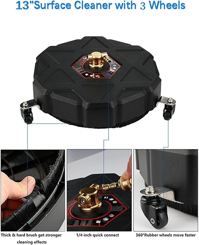 Driveway Power Washer, Rotary Surface Cleaner Attachment with Wheels, Replaceable Sturdy Flat Surface Cleaner for Driveway
