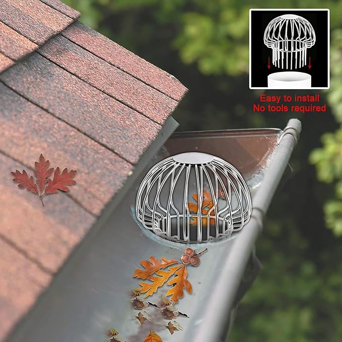 Gutter Guard 304 Stainless Steel Outdoor Roof Drain Anti-Blocking Line Cap, Mushroom Type Drainage Gutter Guard Filter, Gutter Cleaning Tool, for Stops Leaves Seeds and Other Debris,4in