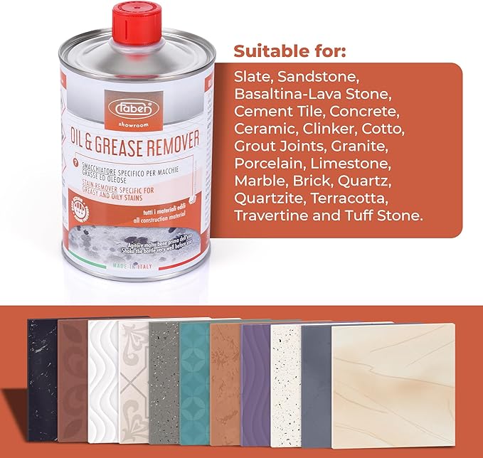 FABER Oil & Grease Stain Remover – Marble & Granite Cleaner – Easy to Use on Vertical Surfaces – Fast Acting Specific for Greasy and Oily Stains – Oil Spot Driveway Remover - 500ML