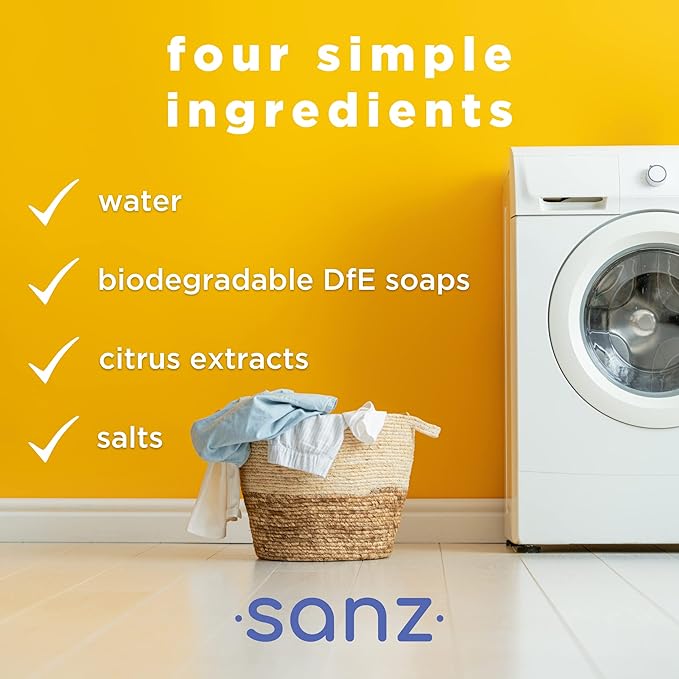 SANZ Hypoallergenic and Biodegradable Laundry Detergent - Outperforms Leading Brands*, Free and Clear, 64 Loads