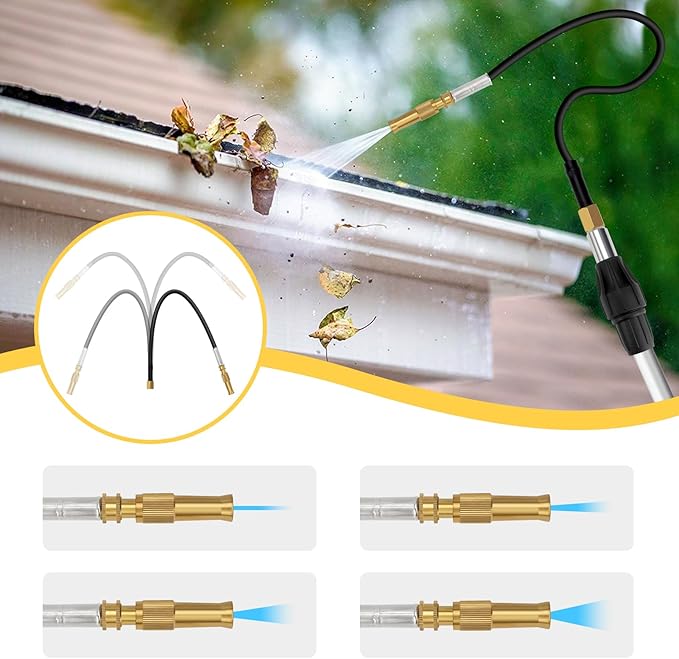 12ft Gutter Cleaning Tools, Long Reach Telescopic Gutter Cleaner Tools From The Ground, Rain Gutters Cleaning Tool With Garden Hose Attachment and Bendable Gutters Wand