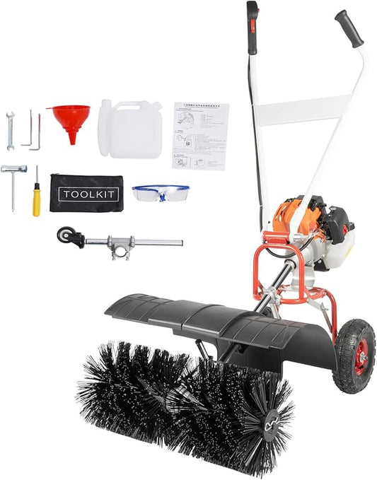 52cc Handheld Snow Sweeper Brush Broom, Gas Power Folding Outdoor Driveway Turf Grass Snow Cleaning Tool Walkway Cleaner for Leaves, Snow, and Gravel