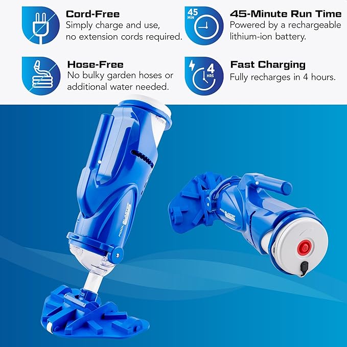 POOL BLASTER Catfish Ultra Rechargeable, Battery-Powered, Pool-Cleaner, Ideal for In-Ground Pools and Above Ground Pools for Cleaning Leaves, Dirt and Sand & Silt.