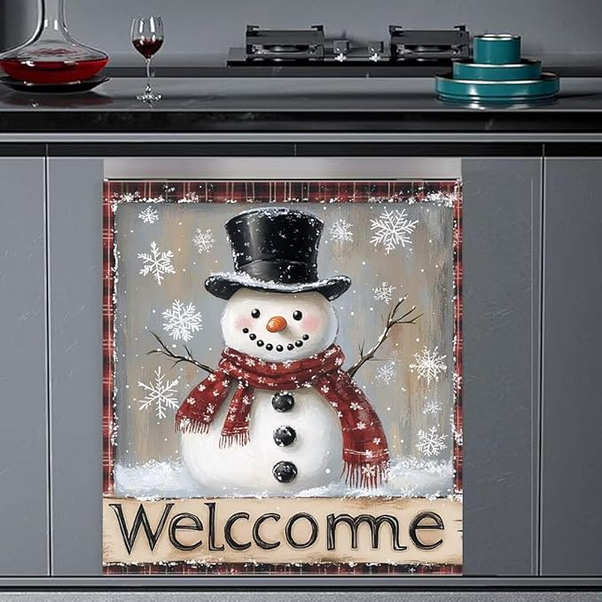 Winter Snowman Magnetic Dishwasher Sticker Kitchen Decoration, Winter Snowflakes Dishwasher Magnetic Panel Decal, Welcome Winter Dishwasher Covers for The Front (23" x 26" Magnetic)