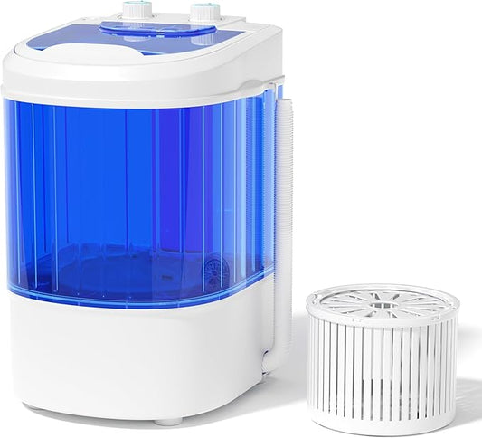 Greenvelly Portable Washing Machine, Single Tub Small Laundry Washer with Spin Basket, 6.6lbs Portable Washer Dryer Combo for Apartments,Dorms (Blue)