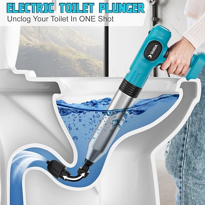 Electric Toilet Plunger Compatible for Makita 18v Battery(NO Battery), Cordless Toilet Plungers with Auto-Pressurized, NO Splashes & 3 Heads, Drain Unclogger Tool For Bathroom Shower Floors(Bare Tool)