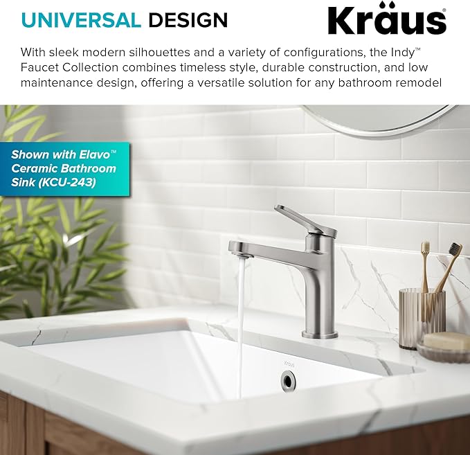 KRAUS Indy Single Handle One Hole Bathroom Sink Faucet in Spot-Free Brushed Nickel, KBF-1411SFBN