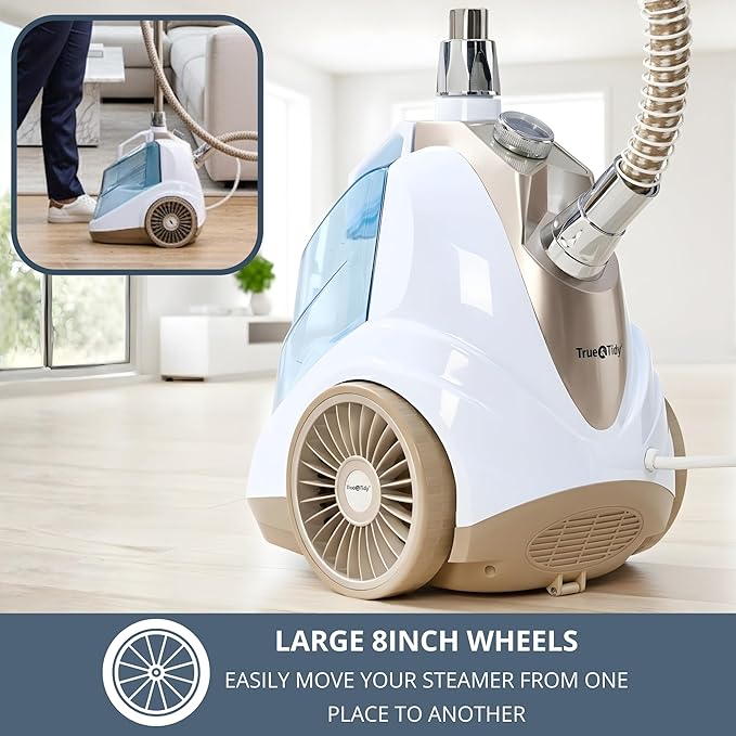 True & Tidy Luxury Upright Garment Steamer with 10 Steam Settings, Smart Auto Shut-Off 1800 Watt Powerful Standing Clothes Steamer, Fast Heat-Up Fabric Steamer, Champagne