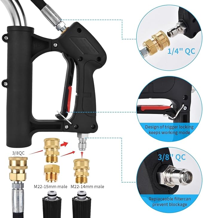24 FT Telescoping Pressure Washer Wand Extension, Hot Water Supported Power Washer Extension Wand with Turbo Nozzle, 5 Nozzle Tips, 2 Adapters, Harness, Gutter Cleaning Tools from The Ground
