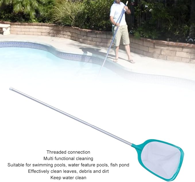 Pool Skimmer Net with Telescopic Pole, Fine Mesh for Debris, Adjustable 3 Section Handle, Sturdy Pond and Pool Cleaning Tool