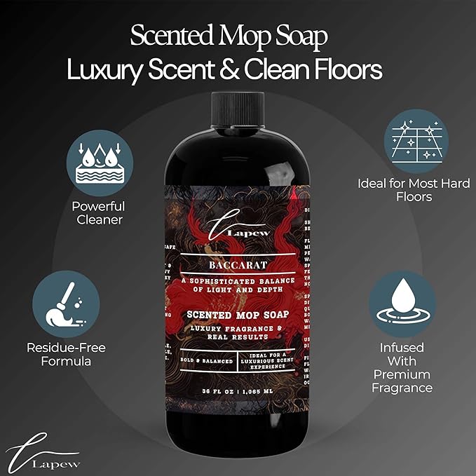 Lapew Baccarat Scented Cleaning Bundle | Carpet Deodorizer Powder (16 oz) & Mop Soap Concentrate (36 oz) | Pet-Friendly Odor Eliminator