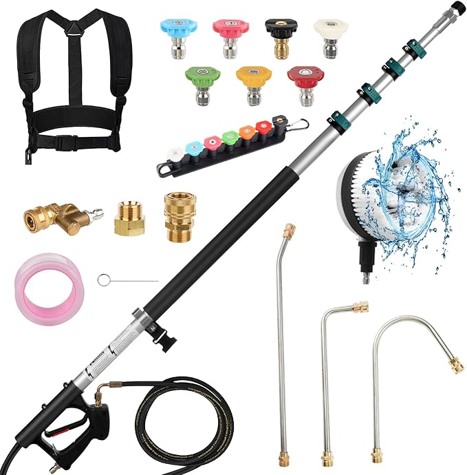 24FT Pressure Washer Extension Wand with Bursh, Power Washer Extension Wand, Gutter Cleaning Tool for Your Patio, Lawn & Garden (24FT Wand with Brush) (24ft Wand with Brush)