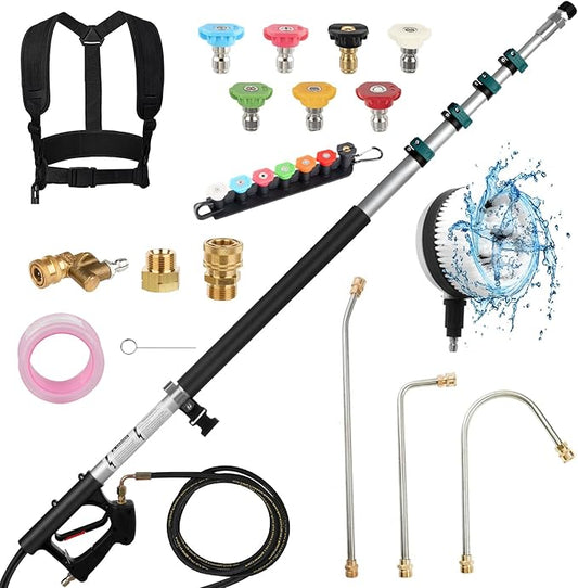 24FT Pressure Washer Extension Wand with Bursh, Power Washer Extension Wand, Gutter Cleaning Tool for Your Patio, Lawn & Garden (24FT Wand with Brush) (24ft Wand with Brush)